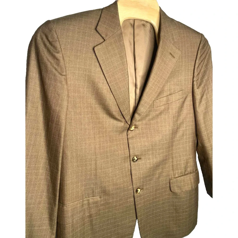 Ermenegildo Zegna Men's Blazer Sport Coat Jacket Size 50R brown‎ plaid silk wool